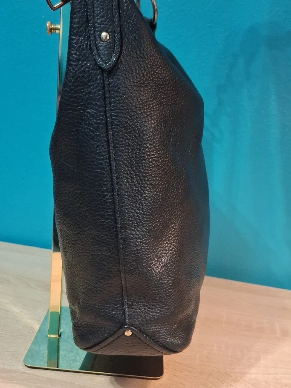 Coach Abby Duffle Black Pebbled Leather Shoulder Hobo with Gold Hardware